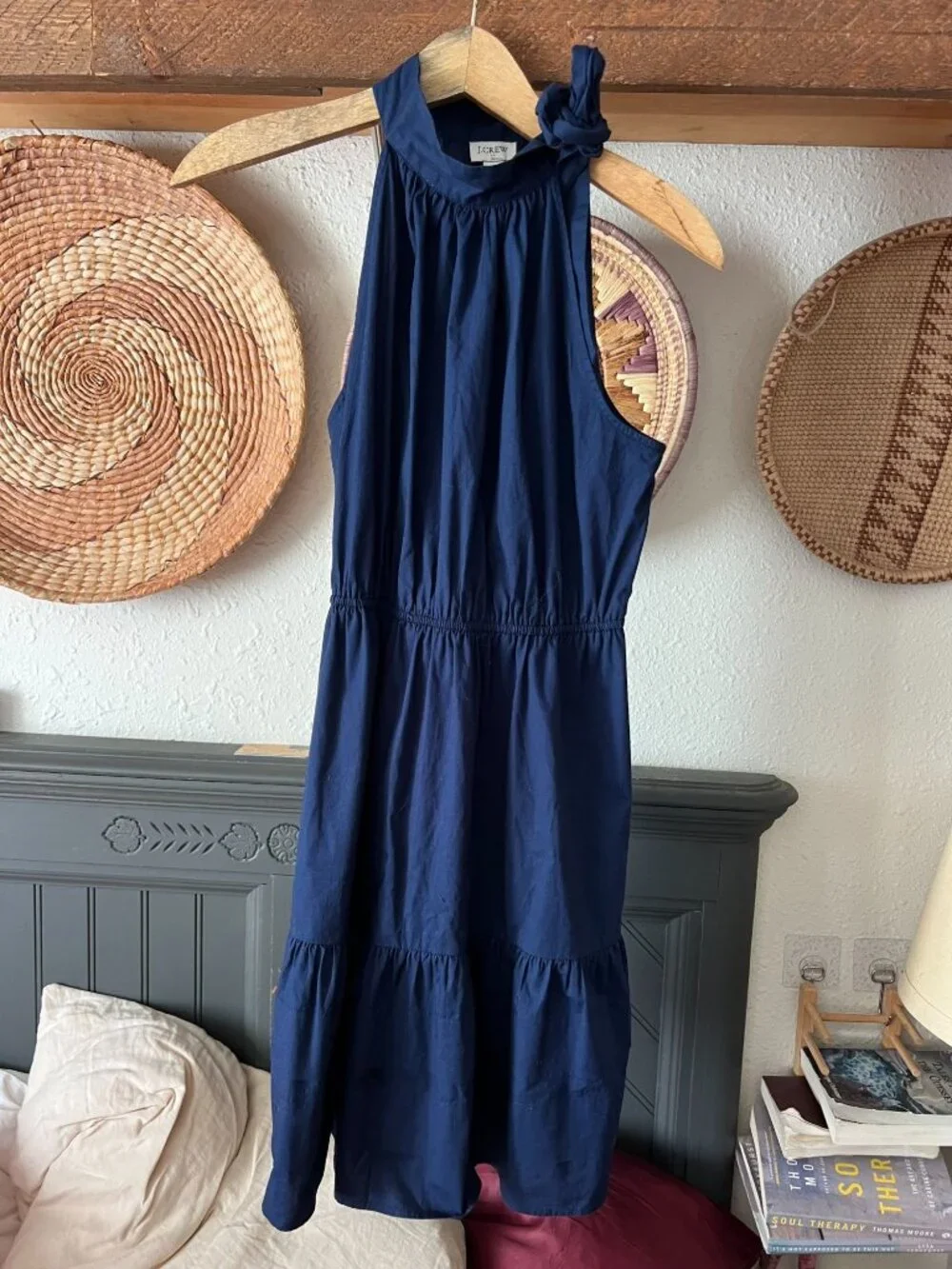 J.Crew Sz 8 Poplin Halter Neck Dress, Navy Blue Cute Summer Dress Classic Minima